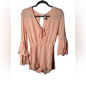American Rag Pink Long Sleeve Romper Women’s XS Tie Front Boho